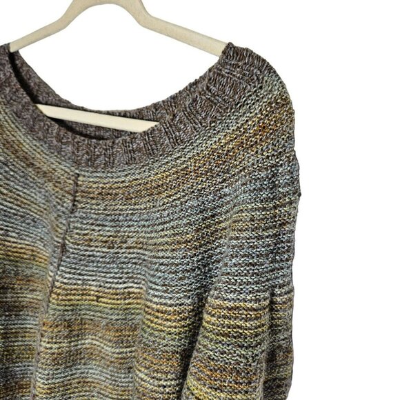 Hand Knit Wool Sweater Oversized Fit  Earth Tone Stripes Cozy Winter Wear size L - Picture 2 of 10